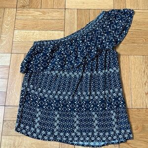 Velvet by Graham & Spencer one-shoulder navy & white top,Sz XS. Great condition!